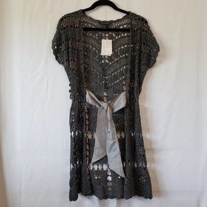 Boston Proper Crochet Short Sleeve Cardigan Small